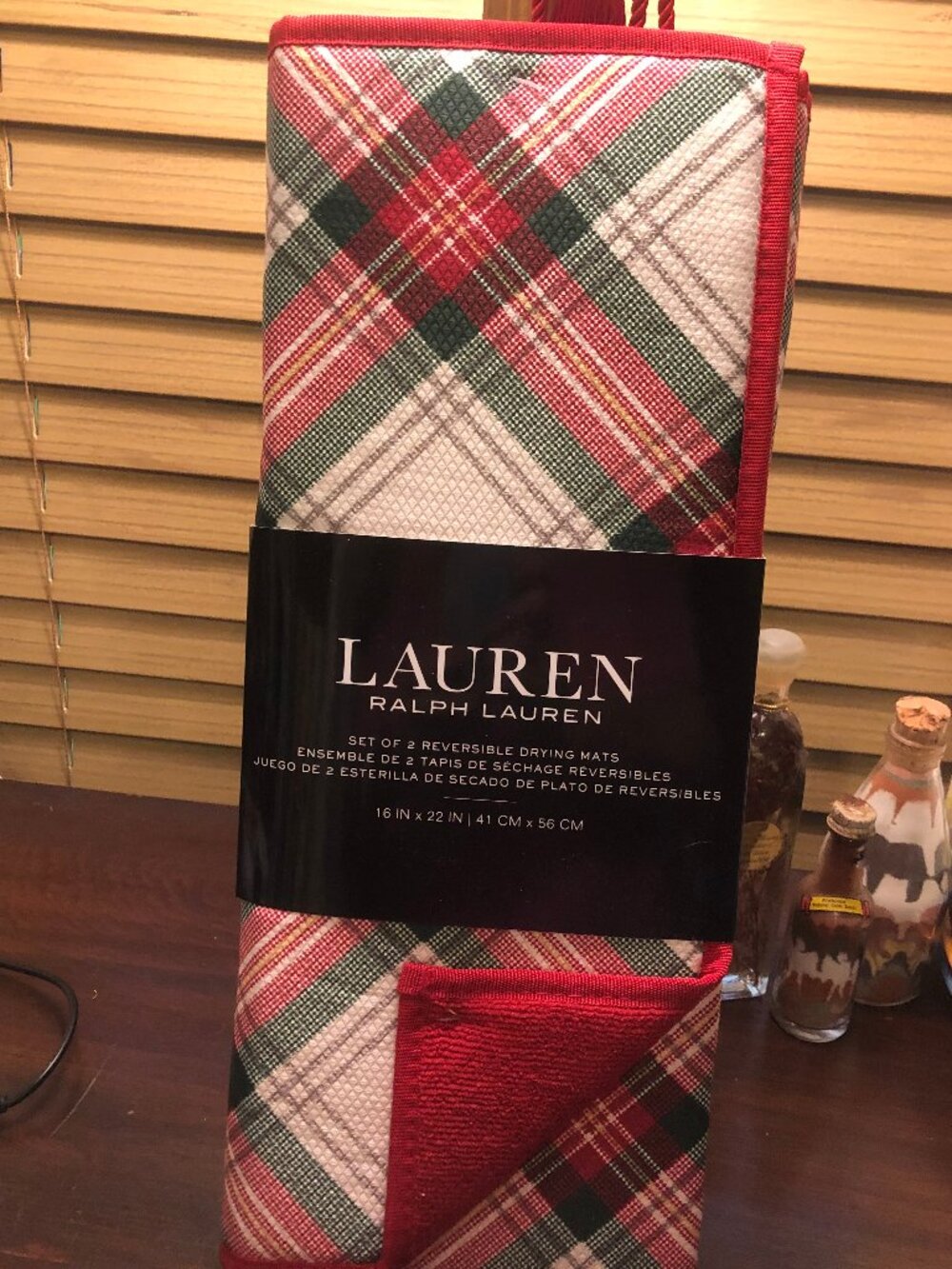 Two Lauren Ralph Lauren Plaid dish drying mats